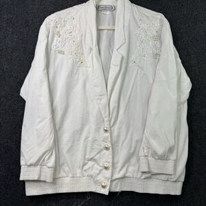Vintage Saint Germain Paris White Embellished Jacket Womens XL Pearl Lace USA